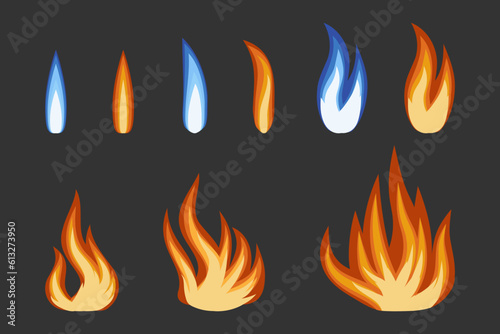 Fire flames illustration icon symbol set