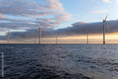 offshore wind farm at sunset