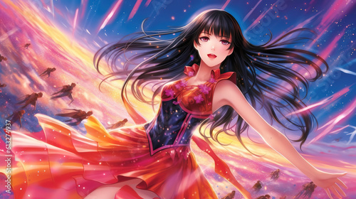 an anime singer artist woman in a place of fantasy, ai generated image