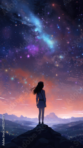 a wonderful anime lightning artwork with a woman standing alone, screen wallpaper, ai generated image