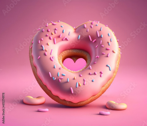 Heart shaped donut, AI generated