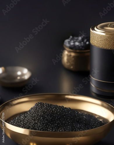 Luxury black sturgeon caviar, Generative AI Illustration.