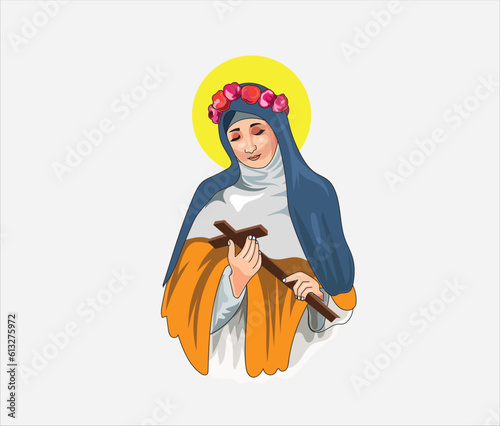 santa rosa de lima vector illustration woman holding cross