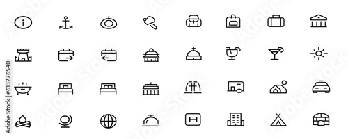Vector illustration of tour and travel outline icon set