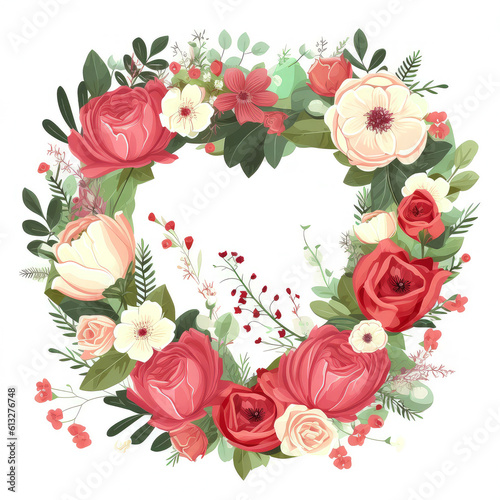 Flowers wreath in the shape of heart. AI generated