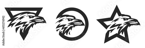Abstract black raven head isolated on white background. Template for design mascot, label, badge, emblem or other branding. Vector illustration.