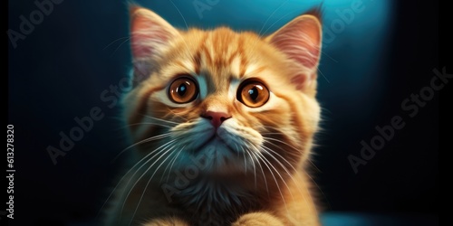 Portrait of a surprised ginger cat, closeup, isolated on black background, generative ai © OP38Studio