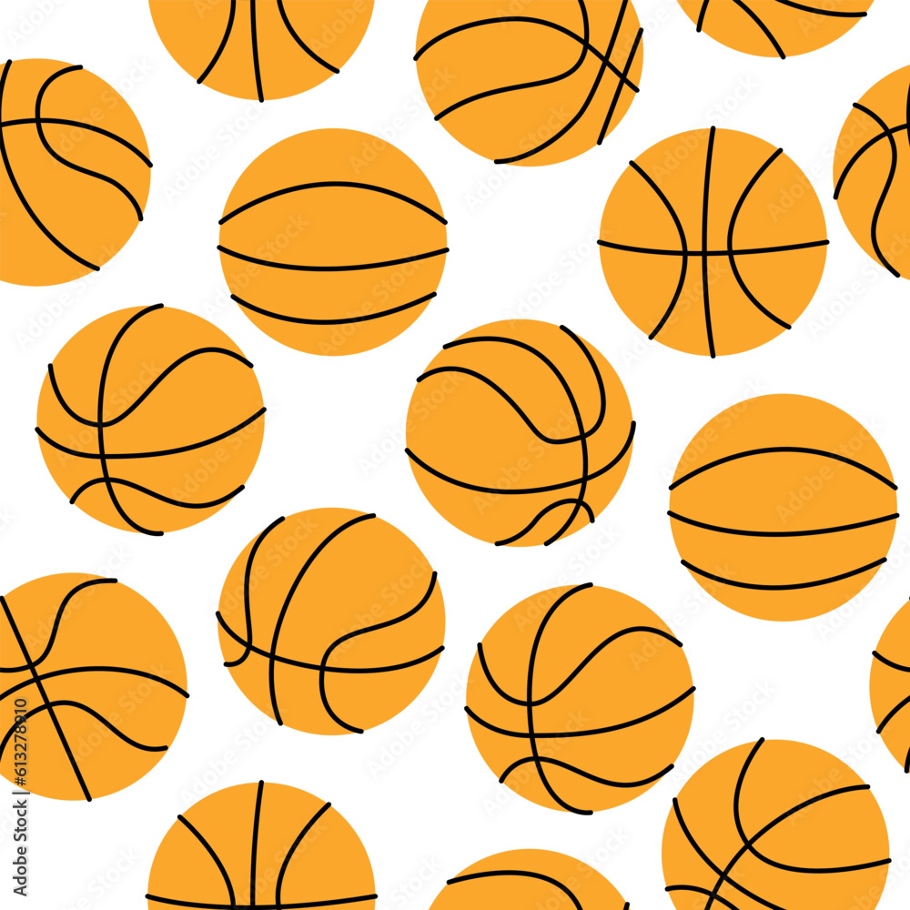 Basketball ball silhouette seamless pattern. Sport, team play concept .Vector flat illustration isolated on white background.
