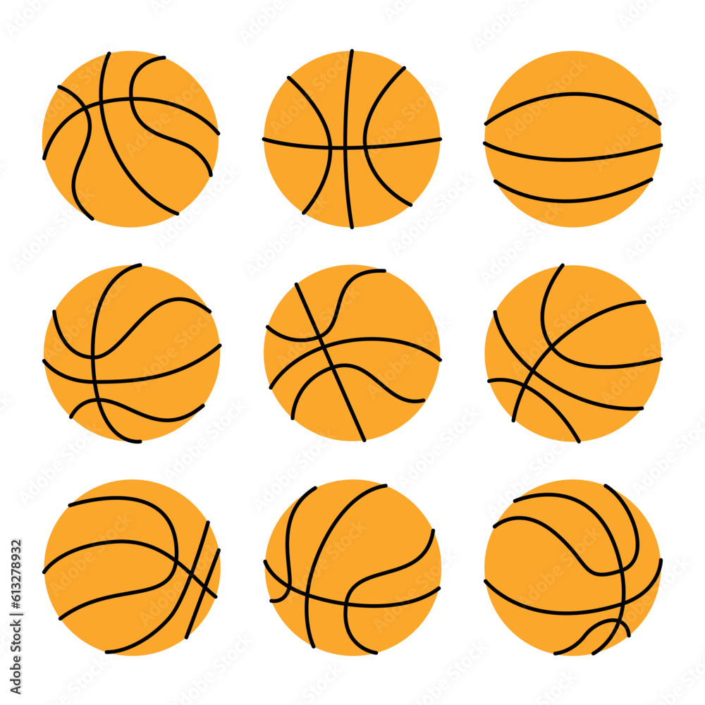 Basketball ball silhouette icon set. Sport, team play concept .Vector flat illustration isolated on white background.