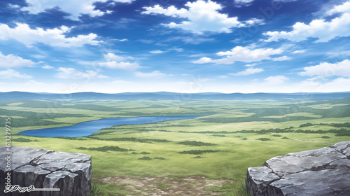 a wonderful amazing anime landscape illustration with a long view, ai generated image