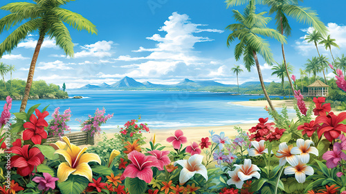 realistic vintage inspired hawaiian beach scene, ai generated image