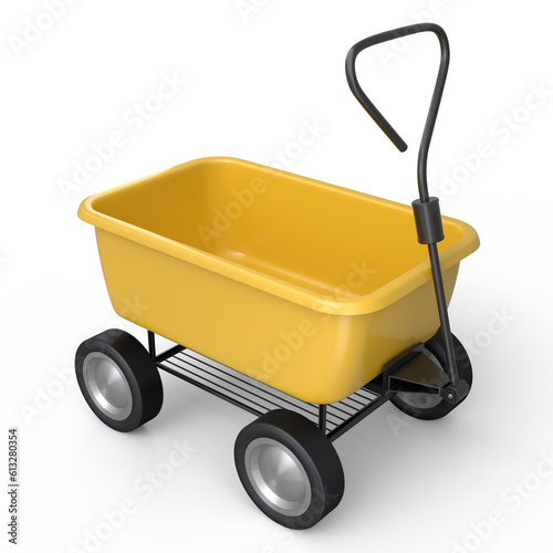 Garden wheelbarrow isolated on white background. Handcart with wheel.