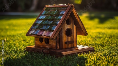 Handmade Wooden Birdhouse for your Garden: A Natural Home for Your Feathered Friends with a Decorative Touch, generative AIAI Generated © Aleksandr