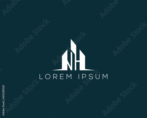 Luxury NH letter with real estate logo design illustration
