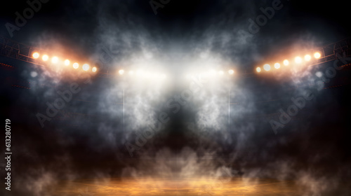 Canvastavla Bright stadium arena lights and smoke
