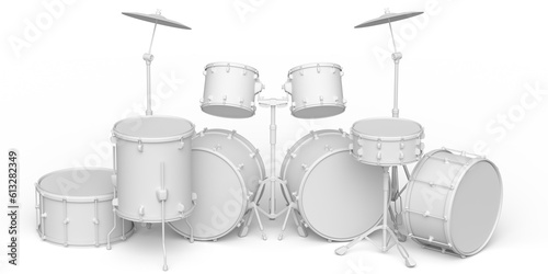 Set of realistic drums with metal cymbals or drumset on monochrome background photo