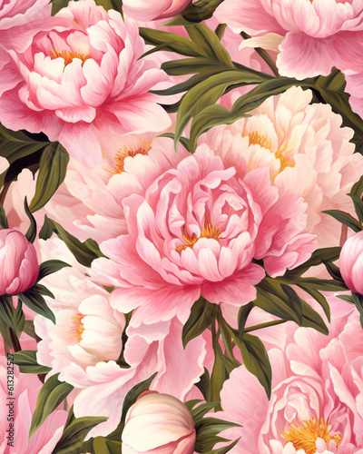 Hand drawing wallpaper tileable pattern of peonies created with Generative AI technology