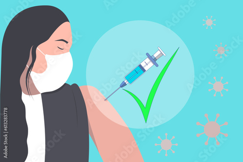 Get your Covid-19 vaccine vector illustration of coronavirus vaccination.