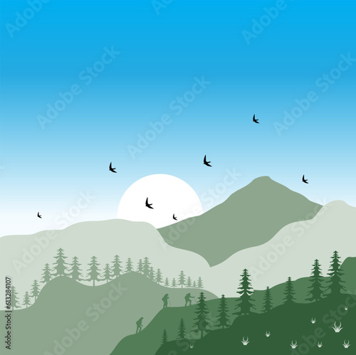 beautiful mountain landscape vector illustration design template