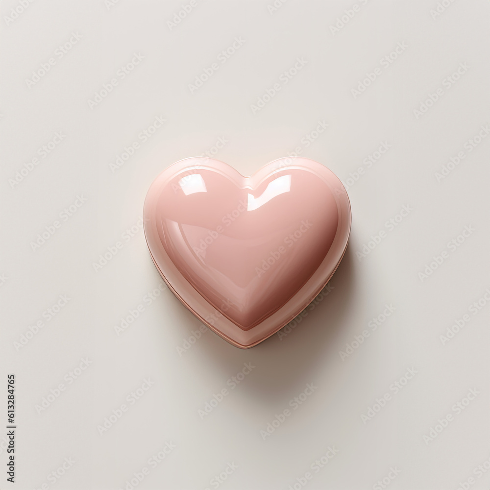 Shiny light pink heart on a soft pastel background. Generated by AI.