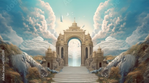 A heavenly portal to paradise . Fantasy concept , Illustration painting. Generative Ai