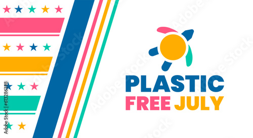 Plastic Free July background, banner, poster and card design template celebrated in July.