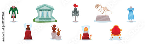 Museum Exhibits and Antique Object Exposure Vector Set