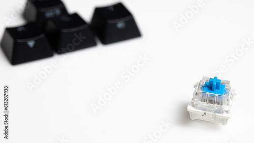 Keycaps and Keyswitch for Mechanical Keyboards Isolated on White Background
