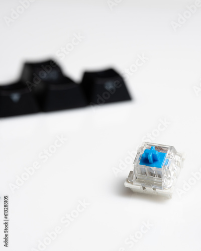 Keycaps and Keyswitch for Mechanical Keyboards Isolated on White Background
