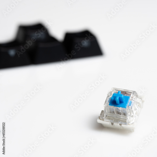 Keycaps and Keyswitch for Mechanical Keyboards Isolated on White Background