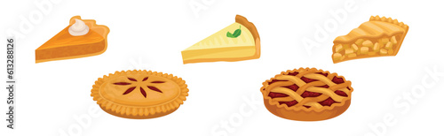 Sweet Baked Pastry and Pie with Filling Vector Set