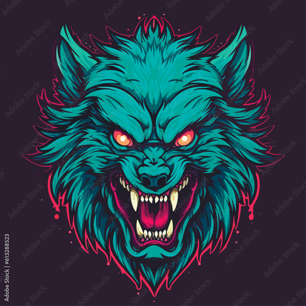 Obraz premium scary zombie monster wolf head logo cartoon vector illustration