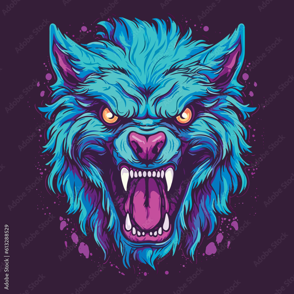 scary zombie monster wolf head logo cartoon vector illustration