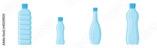 Blue Plastic Water Bottles with Closed Lid Vector Set