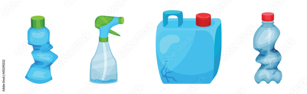 Plastic Waste as Garbage and Trash for Recycling Vector Set Plastic Waste as Garbage and Trash for Recycling Vector Set