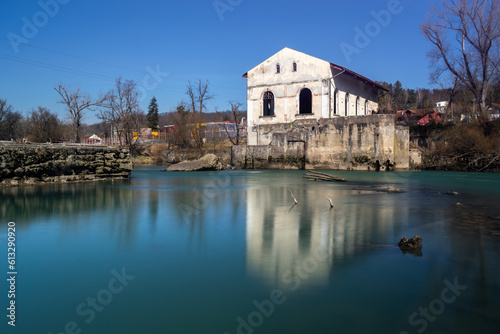 Old abandoned hydro power plant on Vrbas river in Banja Luka, built in 1899 photo