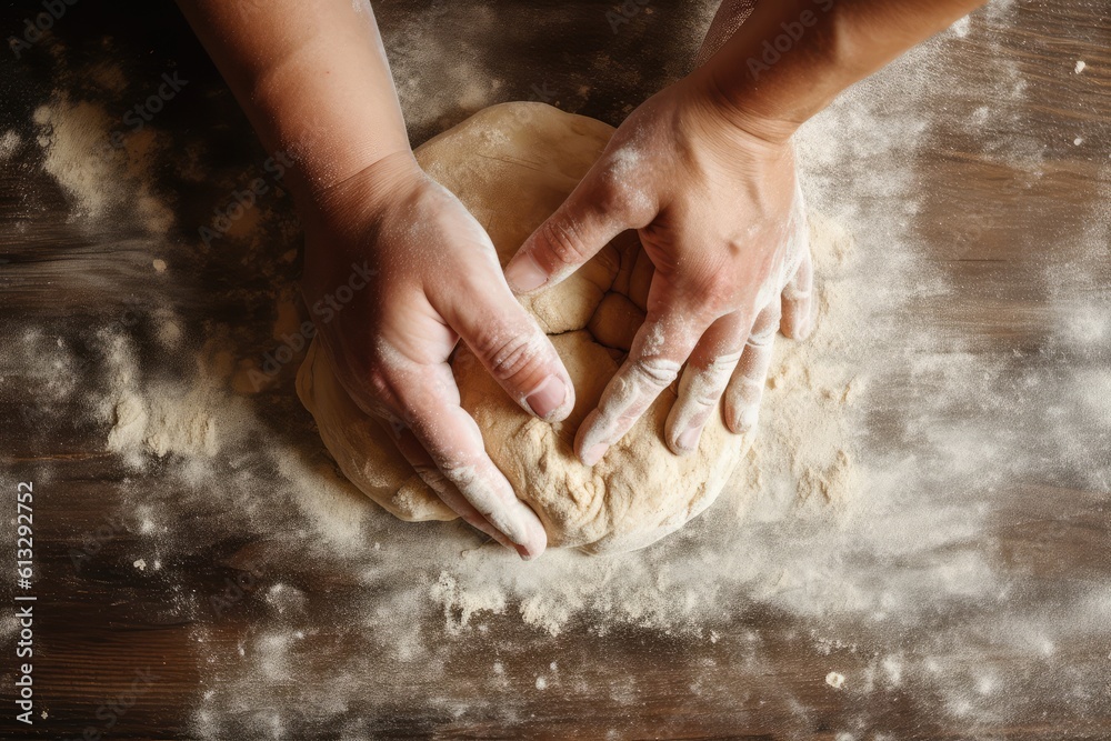 Making Bread Dough with Children, Cooking Bakery Together, Abstract Generative AI Illustration