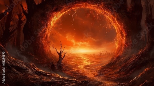A fiery portal to the underworld . Fantasy concept , Illustration painting. Generative Ai