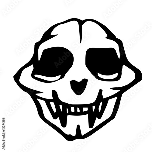 Cat skull. Hand drawn black line art vector illustration. Death symbol. Doodle simple skull skeleton for halloween, archaeological, paleontological, magic, alchemy poster, book, game, web design