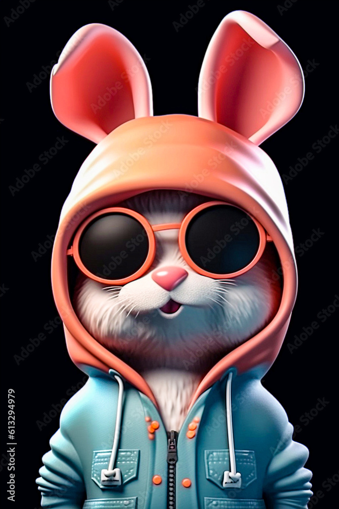 3D Rabbit Wearing a Hoodie and Spectacles ai generation High quality