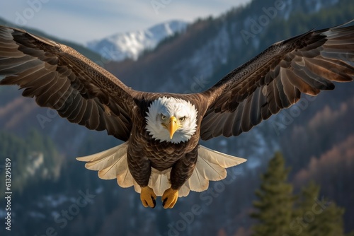 High-definition Detailed Image of Soaring Eagle: Capturing Freedom and Majesty with Full-Frame Mirrorless Camera and Telephoto Lens generative AI