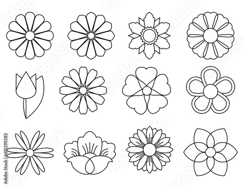 Floral icons set. Vector pictogram isolated on white background. Trendy outline symbols in various colors for mobile apps and website design. Premium icon pack in trendy line style