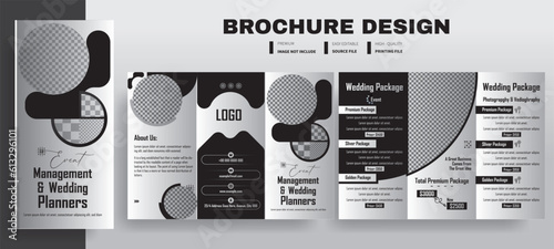 Tri Fold Brochure Template Design, Event Wedding Planner and Photography Commercial template for marketing, 