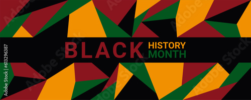 illustration poster, card, banner, background with abstraction geometric shapes. Black History Month and African American History.  Celebrated annual  in Great Britain and USA.