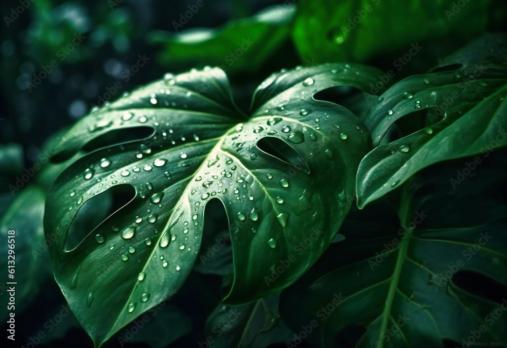 Obraz premium large green leaves with water drops