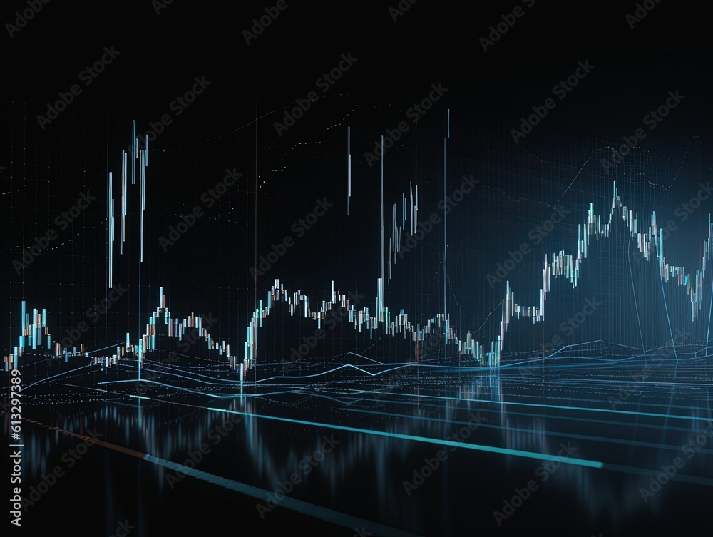 Naklejka premium Stock trade digital graph created with Generative AI technology.