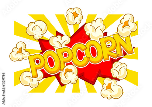 Background with popcorn. Image of snack food in cartoon style.