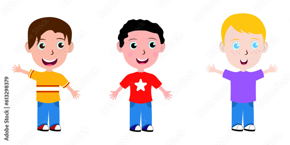 Cartoon Boys Vector Editable Colorful Drawing Illustration