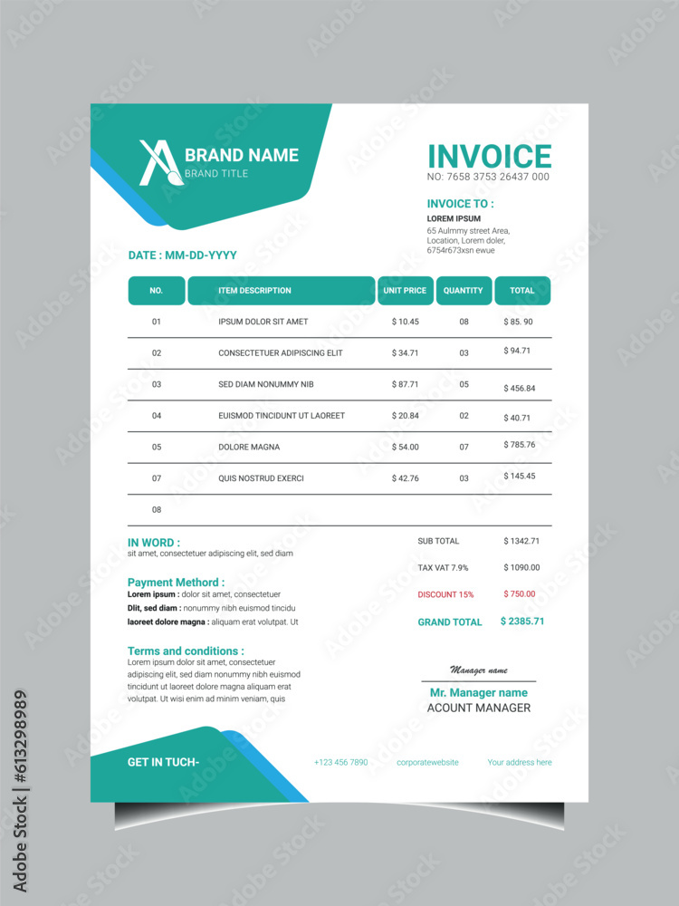 Business invoice form template. Tax form, bill graphic, and payment agreement design templates. or payment receipt page vector set, Invoicing quotes, money bills or price invoices, Business invoice form template. Tax form, bill graphic, and payment agreement design templates. or payment receipt page vector set, Invoicing quotes, money bills or price invoices,