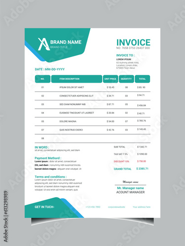 Business invoice form template. Tax form, bill graphic,  and payment agreement design templates. or payment receipt page vector set,  Invoicing quotes, money bills or price invoices,